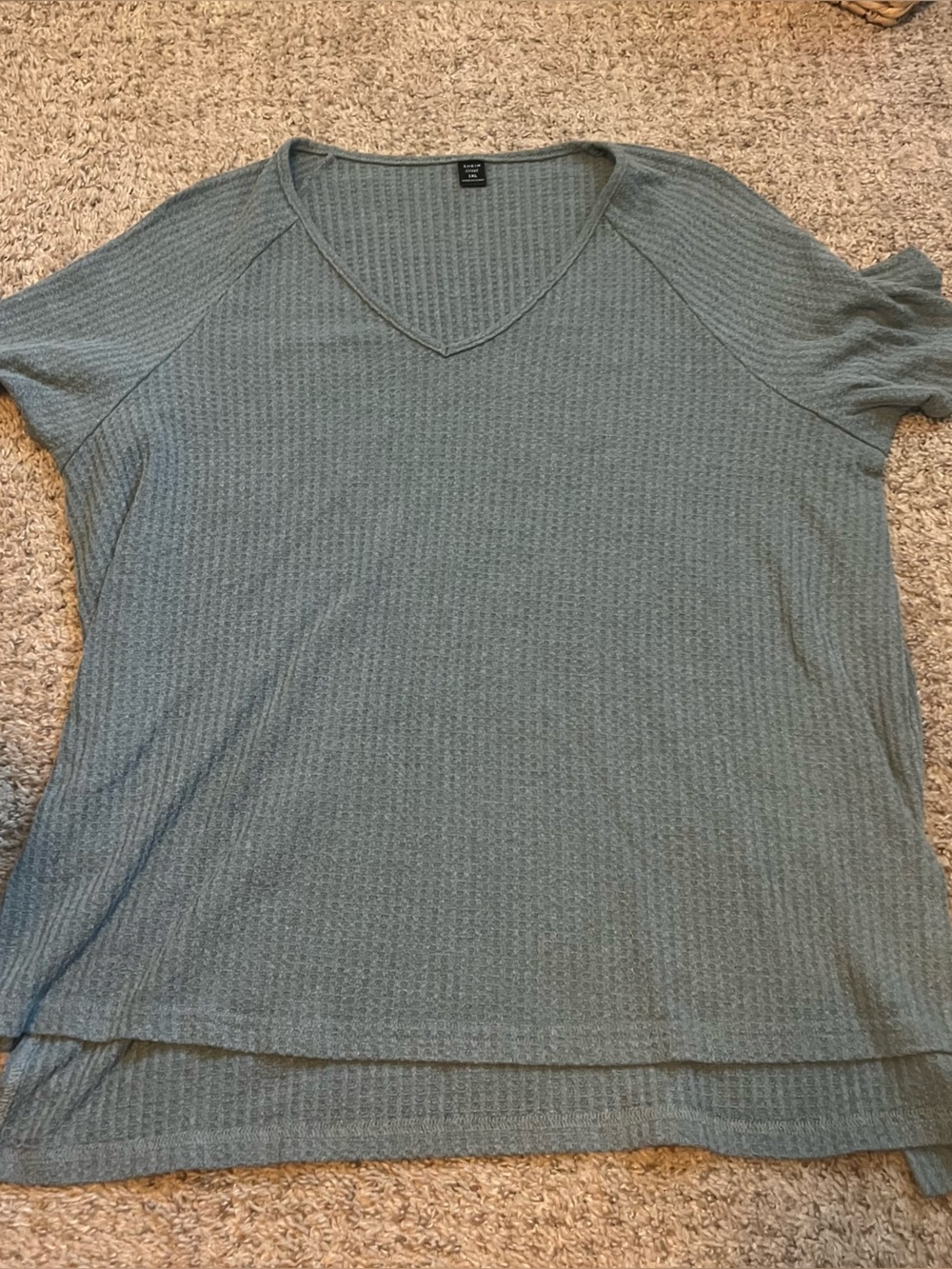 SHEIN Dusty Teal Textured Knit V-Neck Top